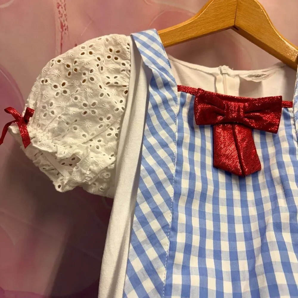 Wizard of Oz Dorothy Blue Gingham Dress Girls L Musical Theater Halloween